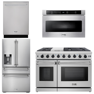THOR Kitchen Package - 48" Gas Range, Dishwasher, Refrigerator with Water and Ice Dispenser, Microwave, AP-LRG4807U-12