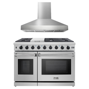 THOR Kitchen Package - 48" Propane Gas Range, Wall Mount Range Hood, AP-LRG4807ULP-W