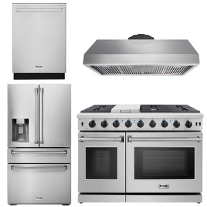 THOR Kitchen Package - 48" Propane Gas Range, Range Hood, Dishwasher, Refrigerator with Water and Ice Dispenser, AP-LRG4807ULP-10