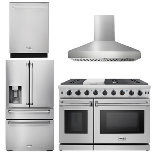 THOR Kitchen Package - 48" Propane Gas Range, Range Hood, Dishwasher, Refrigerator with Water and Ice Dispenser, AP-LRG4807ULP-W-7