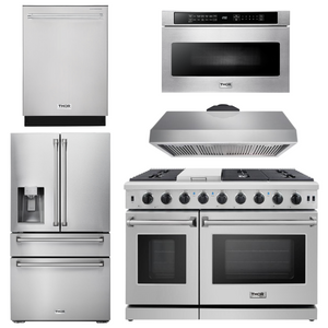 THOR Kitchen Package - 48" Propane Gas Range, Range Hood, Dishwasher, Refrigerator with Water and Ice Dispenser, Microwave, AP-LRG4807ULP-13