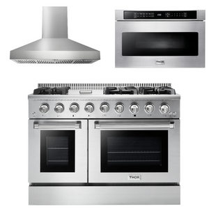 THOR Kitchen Package - 48" Gas Range, Range Hood, Microwave, AP-HRG4808U-W-4