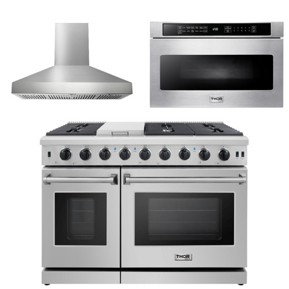 THOR Kitchen Package - 48" Gas Range, Range Hood, Microwave, AP-LRG4807U-W-4