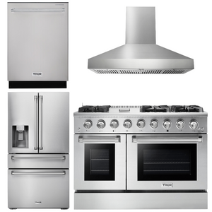THOR Kitchen Package - 48" Gas Range, Range Hood, Refrigerator with Water and Ice Dispenser, Dishwasher, AP-HRG4808U-W-7