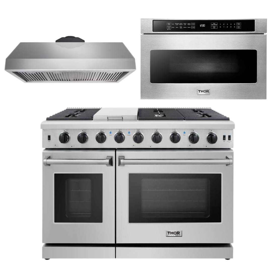 THOR Kitchen Package - 48" Gas Range, Range Hood, Microwave, AP-LRG4807U-5