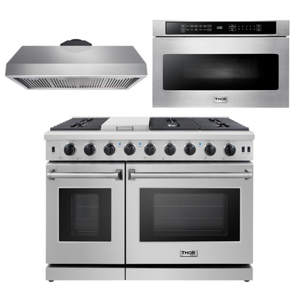 THOR Kitchen Package - 48" Gas Range, Range Hood, Microwave, AP-LRG4807U-5