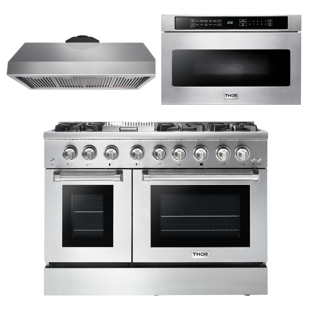 THOR Kitchen Package - 48" Propane Dual Fuel Range, Range Hood, Microwave, AP-HRD4803ULP-5