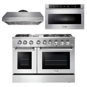 THOR Kitchen Package - 48" Propane Dual Fuel Range, Range Hood, Microwave, AP-HRD4803ULP-5