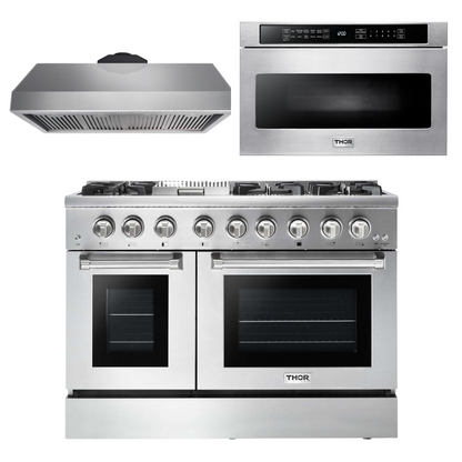 THOR Kitchen Package - 48" Propane Dual Fuel Range, Range Hood, Microwave, AP-HRD4803ULP-5