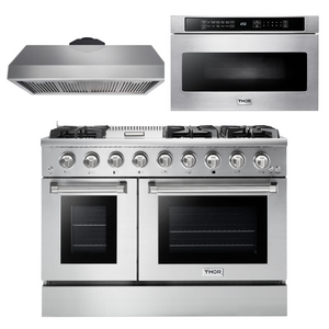 THOR Kitchen Package - 48" Propane Gas Range, Range Hood, Microwave - Stainless Steel Knobs, AP-HRG4808ULP-5