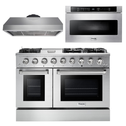THOR Kitchen Package - 48" Propane Gas Range, Range Hood, Microwave - Stainless Steel Knobs, AP-HRG4808ULP-5