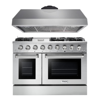 THOR Kitchen Professional 48" Propane Gas Range and Range Hood Package, AP-HRG4808ULP