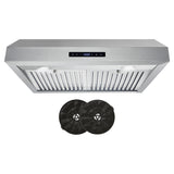 Cosmo UMC30-DL 30" Ductless Under Cabinet Stainless Steel Range Hood with LED Light, 380 CFM, Permanent Filters, 30", Stainless Steel