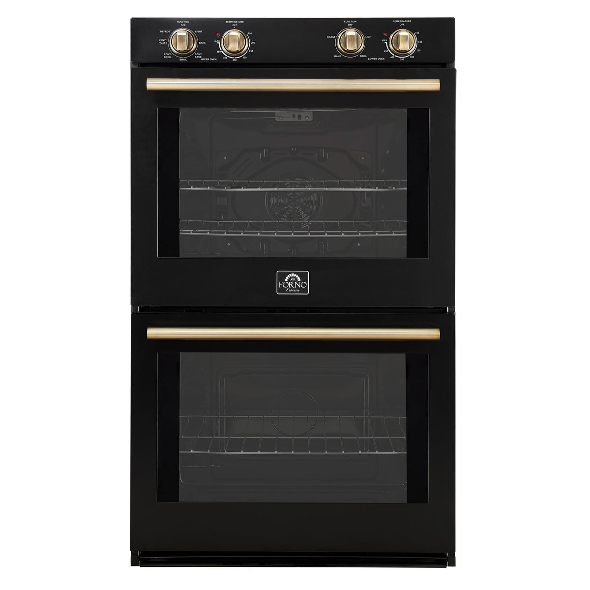 FORNO Espresso Vomero 30" 10 cu. ft. Electric Double Wall Oven in Black with Antique Brass Accents, FBOEL1324-30BLK