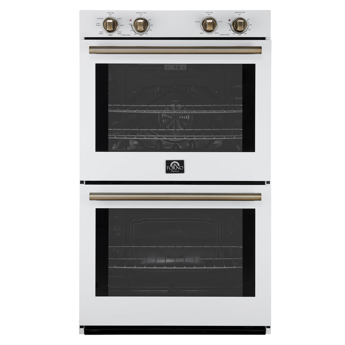 FORNO Espresso Vomero 30" 10 cu. ft. Electric Double Wall Oven in White with Antique Brass Accents, FBOEL1324-30WHT