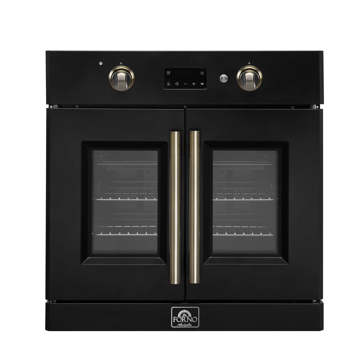 FORNO Asti 30" 3.58 cu. ft. French Door Electric Wall Oven with Air Fry, Self-Clean and Sous Vide in Black with Antique Brass Accents, FBOEL1333-30BLK
