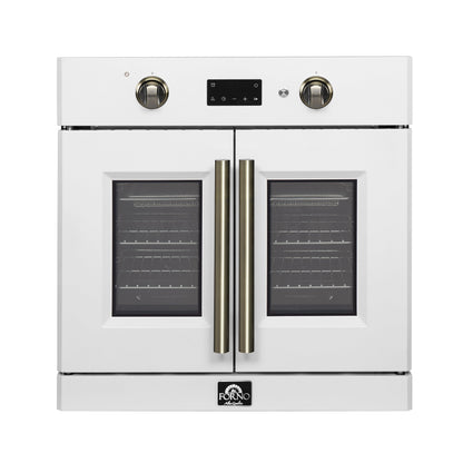 FORNO Asti 30" 3.58 cu. ft. French Door Electric Wall Oven with Air Fry, Self-Clean and Sous Vide in White with Antique Brass Accents, FBOEL1333-30WHT