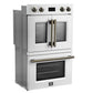 FORNO Asti 30" 7.36 cu. ft. French Door Double Electric Wall Oven with Air Fry, Self-Clean and Sous Vide in White with Antique Brass Accents, FBOEL1340-30WHT