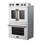 FORNO Asti 30" 7.36 cu. ft. French Door Double Electric Wall Oven with Air Fry, Self-Clean and Sous Vide in White with Antique Brass Accents, FBOEL1340-30WHT