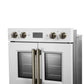 FORNO Asti 30" 7.36 cu. ft. French Door Double Electric Wall Oven with Air Fry, Self-Clean and Sous Vide in White with Antique Brass Accents, FBOEL1340-30WHT