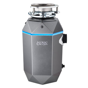 FORNO ACQUA BrightDiamond Black Onyx 3/4 HP Ultra-Quiet Garbage Disposal with Motion Sensor Light & Pre-Wired Air Switch