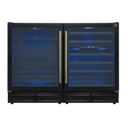 FORNO Gemello 48" Side-by-Side Wine and Beverage Cooler in Black with Antique Brass Handles, FWCDR6699-48BLK