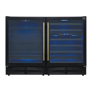 FORNO Gemello 48" Side-by-Side Wine and Beverage Cooler in Black with Antique Brass Handles, FWCDR6699-48BLK
