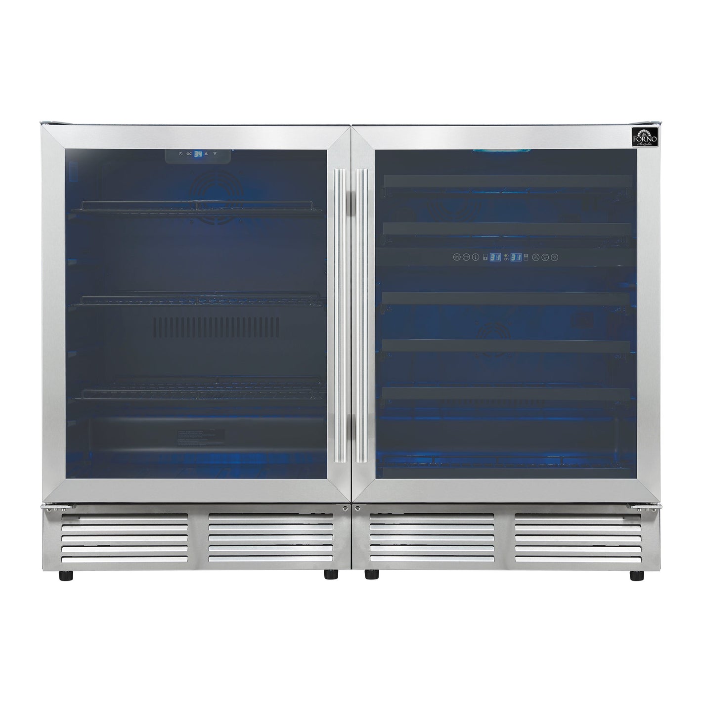FORNO Gemello 48" Side-by-Side Wine and Beverage Cooler in Stainless Steel, FWCDR6699-48S
