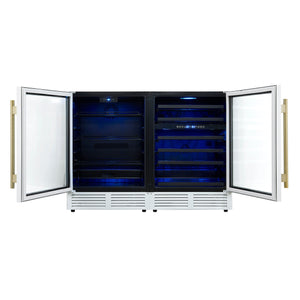 FORNO Gemello 48" Side-by-Side Wine and Beverage Cooler in White with Antique Brass Handles,  FWCDR6699-48WHT