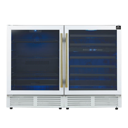 FORNO Gemello 48" Side-by-Side Wine and Beverage Cooler in White with Antique Brass Handles,  FWCDR6699-48WHT