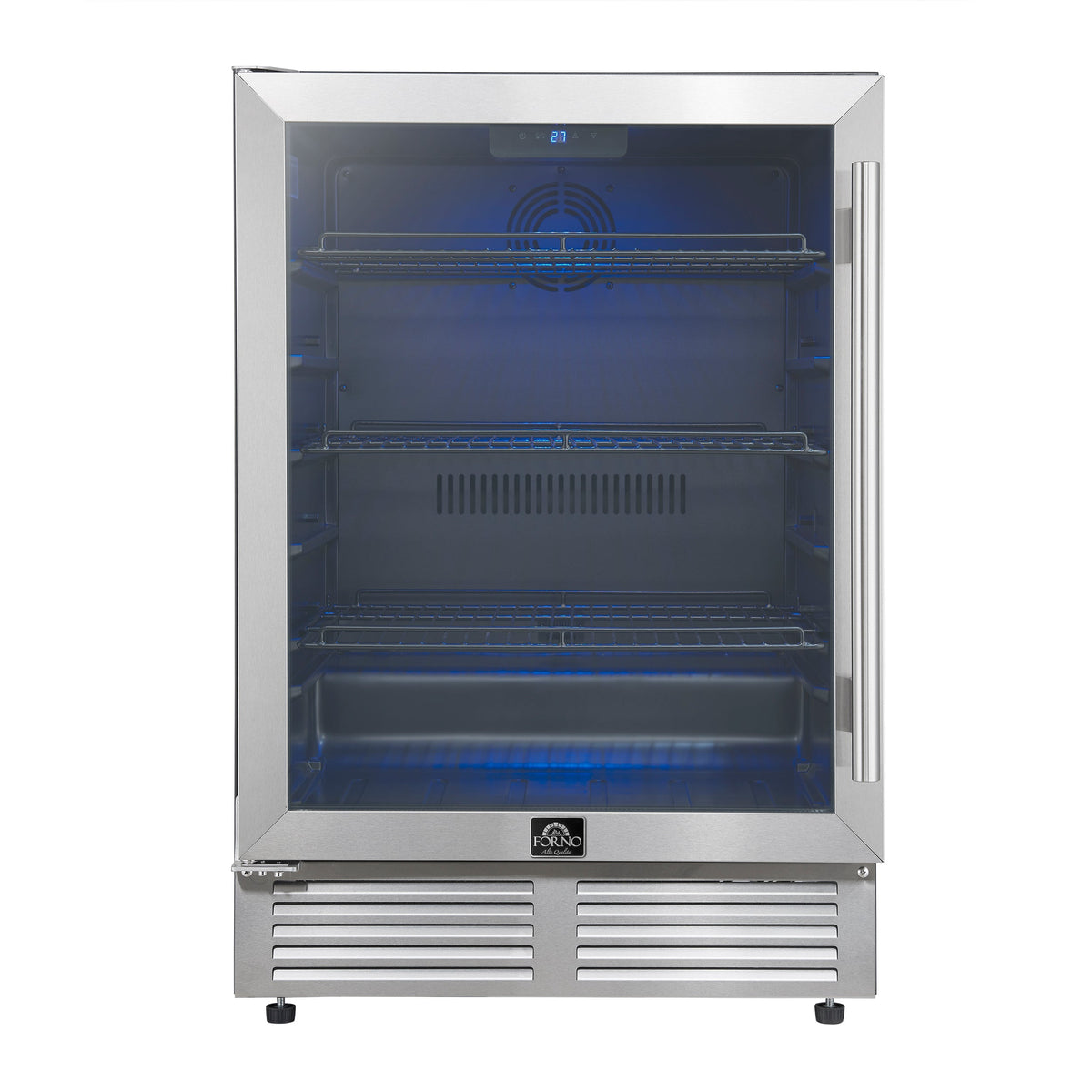 FORNO Frescolino 24" 188 Can Beverage Cooler with LED Lighting and Triple Glass Door in Stainless Steel,  FWCDR6665-24S