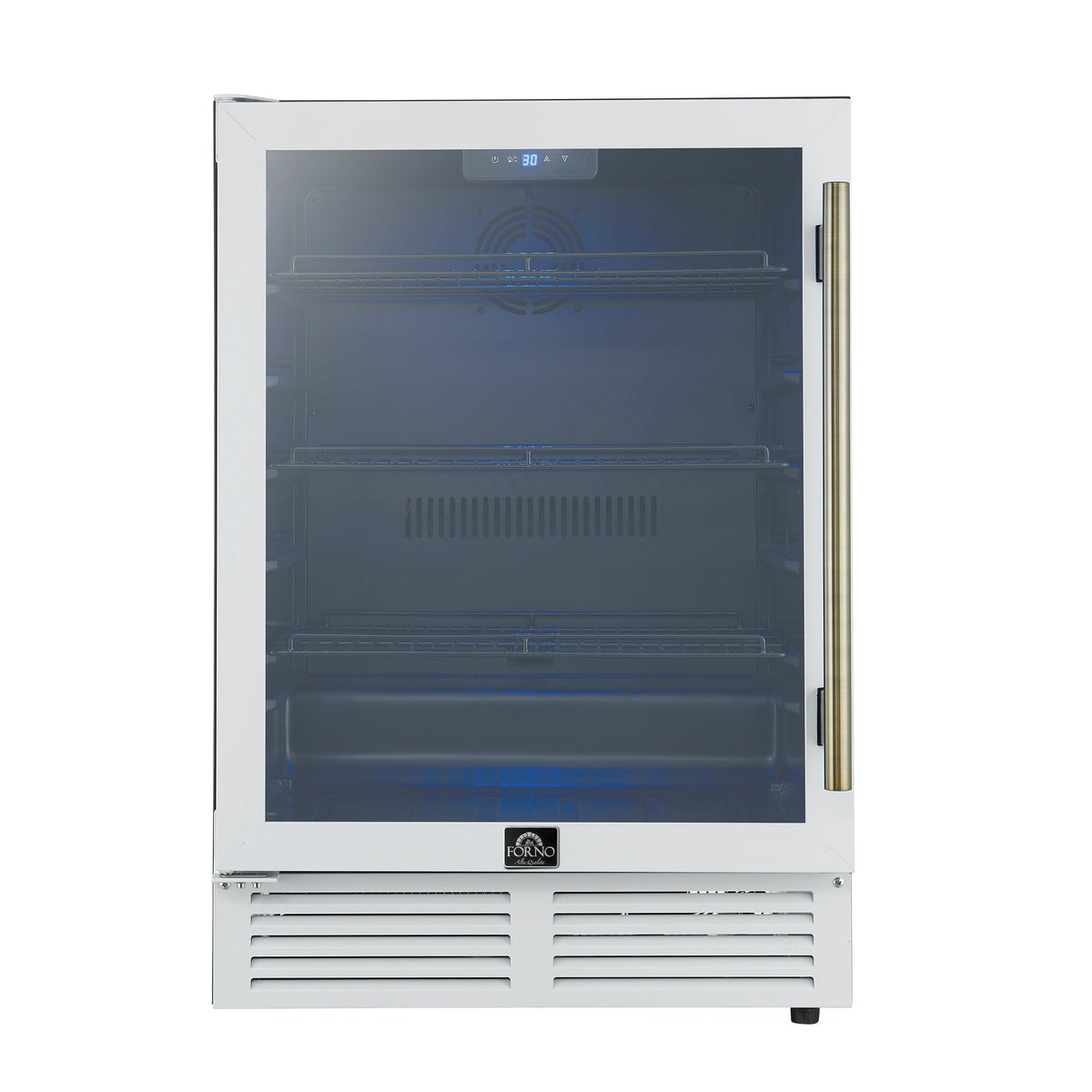 FORNO Frescolino 24" 188 Can Beverage Cooler with LED Lighting and Triple Glass Door in White with Antique Brass Accents,  FWCDR6665-24WHT