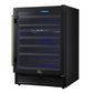 FORNO Bacchino 24" 51 Bottle 2 Zone Wine Cooler with LED Lighting and Triple Glass Door in Black with Antique Brass Accents, FWCDR6634-24KBLK