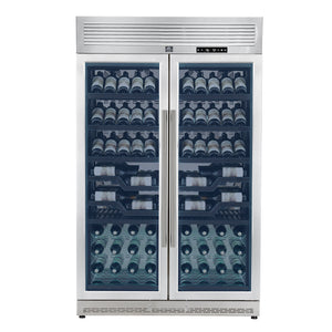 FORNO Abruzzo 48"  24 cu.ft. 102 Bottle Dual Zone Wine Cooler with Green Acrylic Holders and Black Shelves, FWCDR6610-48S