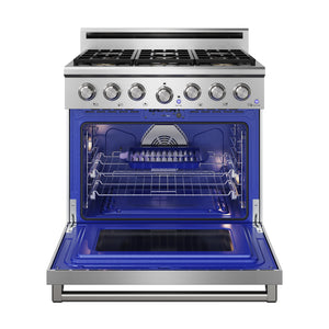 THOR Kitchen 36" 6 cu. ft. Professional Propane Gas Range with 6 Italian Brass Sealed Burners in Stainless Steel, XRG36ELP