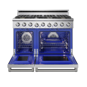 THOR Kitchen 48" 7.6 cu. ft. Professional Natural Gas Range with 7 Italian Brass Sealed Burners in Stainless Steel, XRG48E