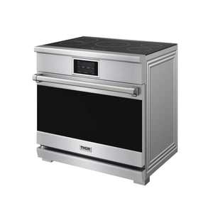 THOR Kitchen X Series 36" 6.0 cu. ft. Professional Smooth Glass Top Induction Range with Tilt Panel Touch Control, Self-Clean and Air Fry in Stainless Steel, XRI36E