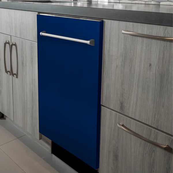 ZLINE 24" Top Control Dishwasher with Stainless Steel Tub and Traditional Handle in Blue Gloss