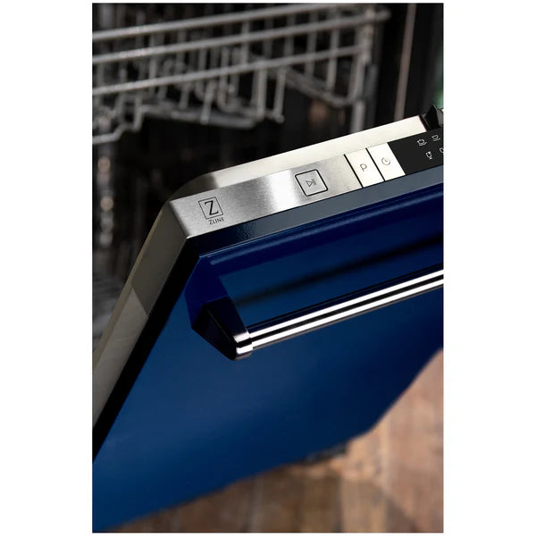 ZLINE 24" Top Control Dishwasher with Stainless Steel Tub and Traditional Handle in Blue Gloss