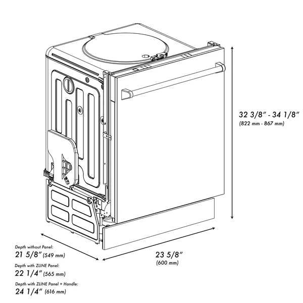 ZLINE 24" Top Control Dishwasher with Stainless Steel Tub and Traditional Handle in Blue Matte