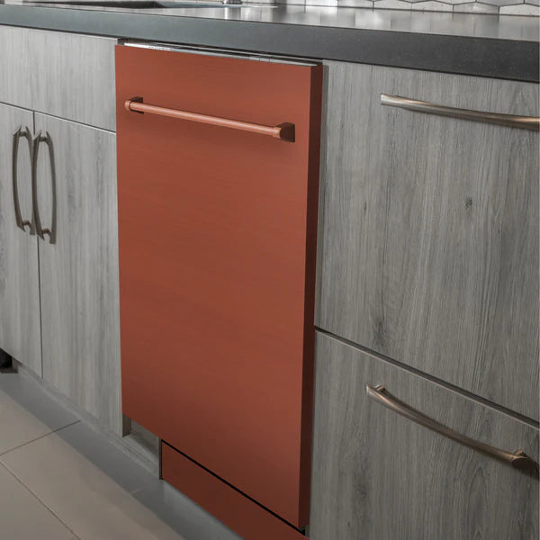 ZLINE 24" Top Control Dishwasher with Stainless Steel Tub and Traditional Handle in Copper