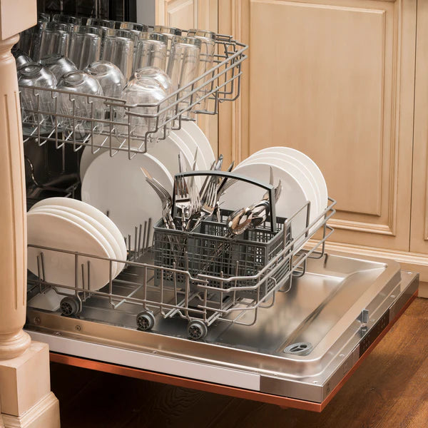 ZLINE 24" Top Control Dishwasher with Stainless Steel Tub and Traditional Handle in Copper