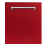 ZLINE 24" Top Control Dishwasher with Stainless Steel Tub and Traditional Handle in Red Gloss