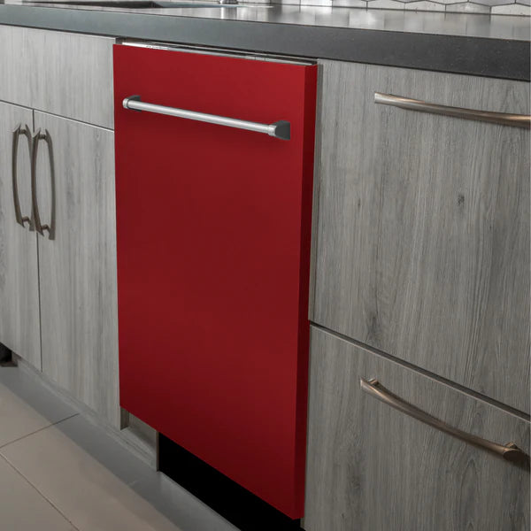 ZLINE 24" Top Control Dishwasher with Stainless Steel Tub and Traditional Handle in Red Matte