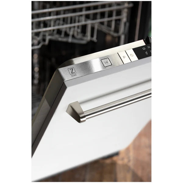 ZLINE 24" Top Control Dishwasher with Stainless Steel Tub and Traditional Handle in White Matte