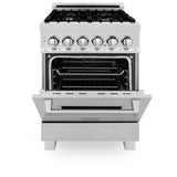 ZLINE 24" 2.8 cu. ft. Dual Fuel Range with Gas Stove and Electric Oven in DuraSnow Stainless Steel and Brass Burners