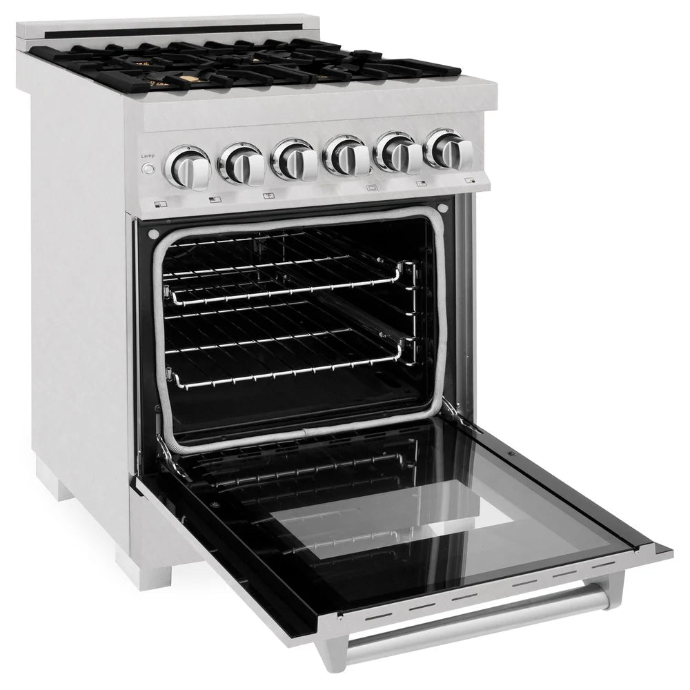 ZLINE 24" 2.8 cu. ft. Dual Fuel Range with Gas Stove and Electric Oven in DuraSnow Stainless Steel and Brass Burners