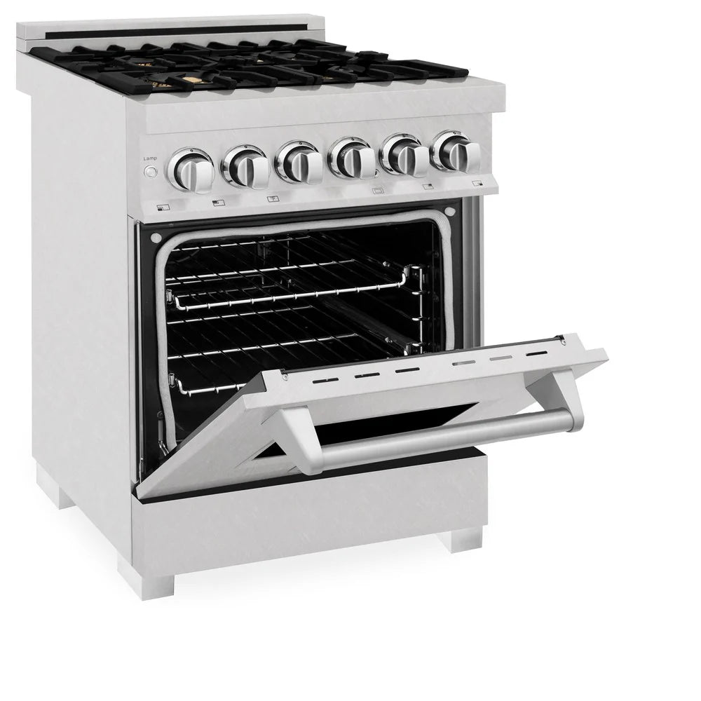 ZLINE 24" 2.8 cu. ft. Dual Fuel Range with Gas Stove and Electric Oven in DuraSnow Stainless Steel and Brass Burners