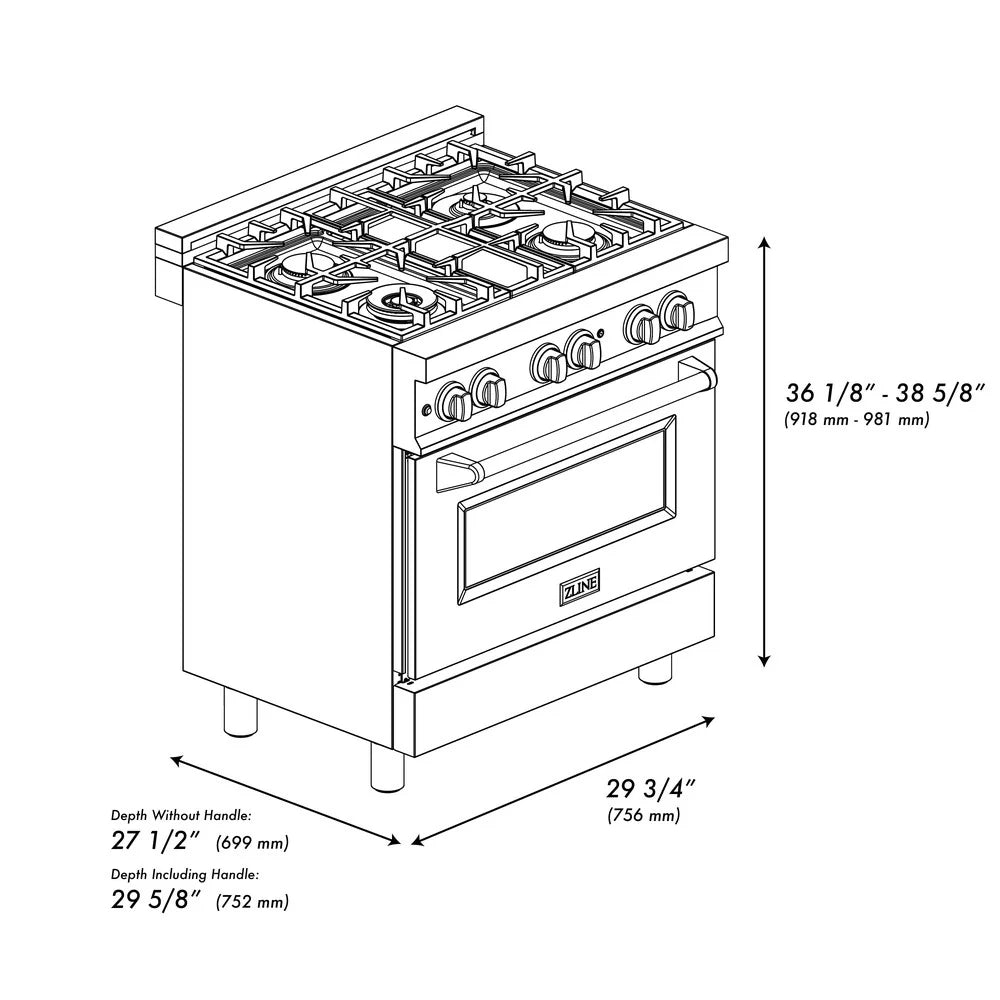 ZLINE 24" 2.8 cu. ft. Dual Fuel Range with Gas Stove and Electric Oven in Stainless Steel with Brass Burners