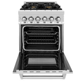 ZLINE 24" 2.8 cu. ft. Dual Fuel Range with Gas Stove and Electric Oven in Stainless Steel with Brass Burners